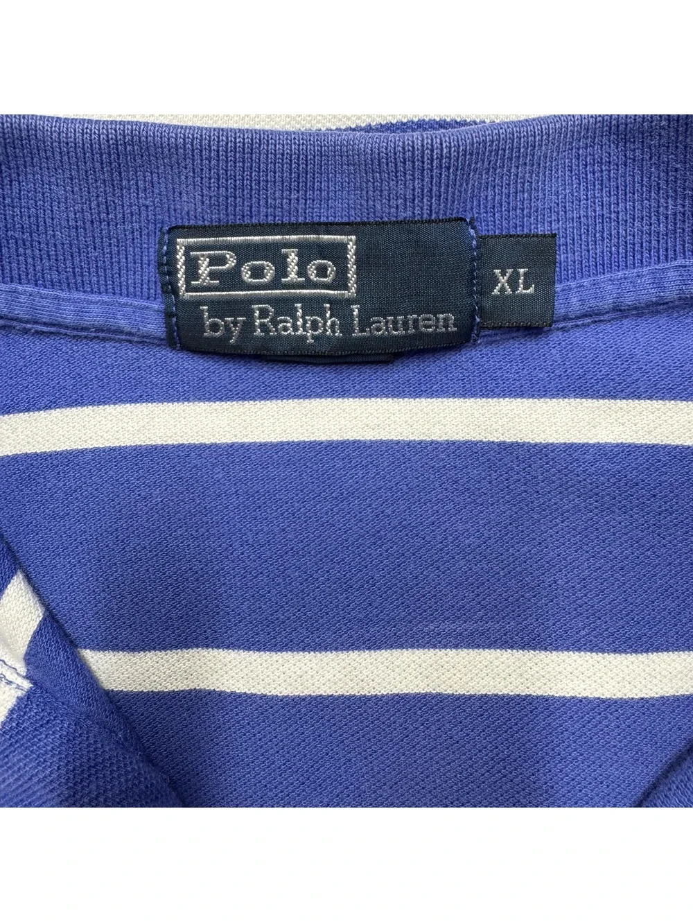 Polo Ralph Lauren Mens Vintage Cotton Striped Polo Shirt XL Blue White 90s Pony